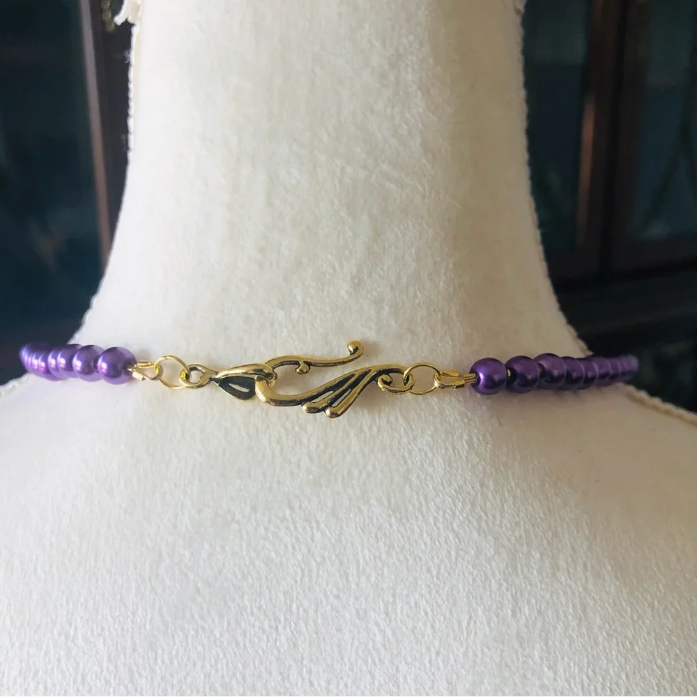 Handcrafted repurpose purple passion sparkle pendant Czech glass Pearl necklace